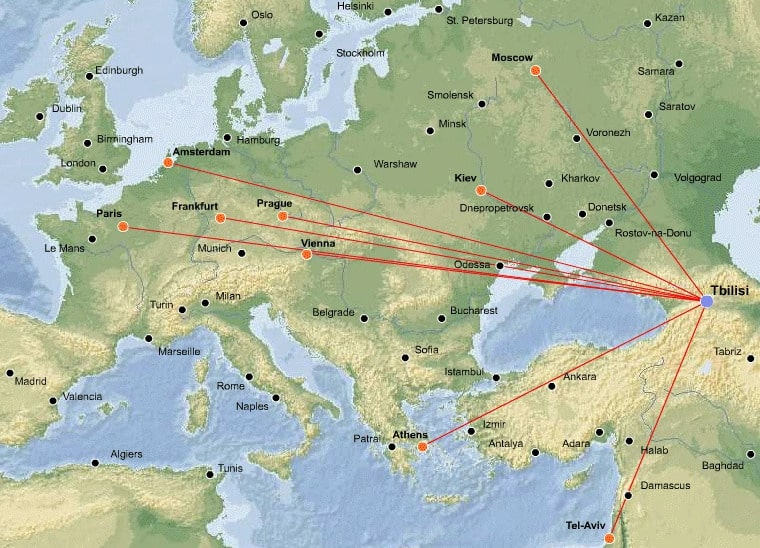 Georgian Airways Карта маршрутов